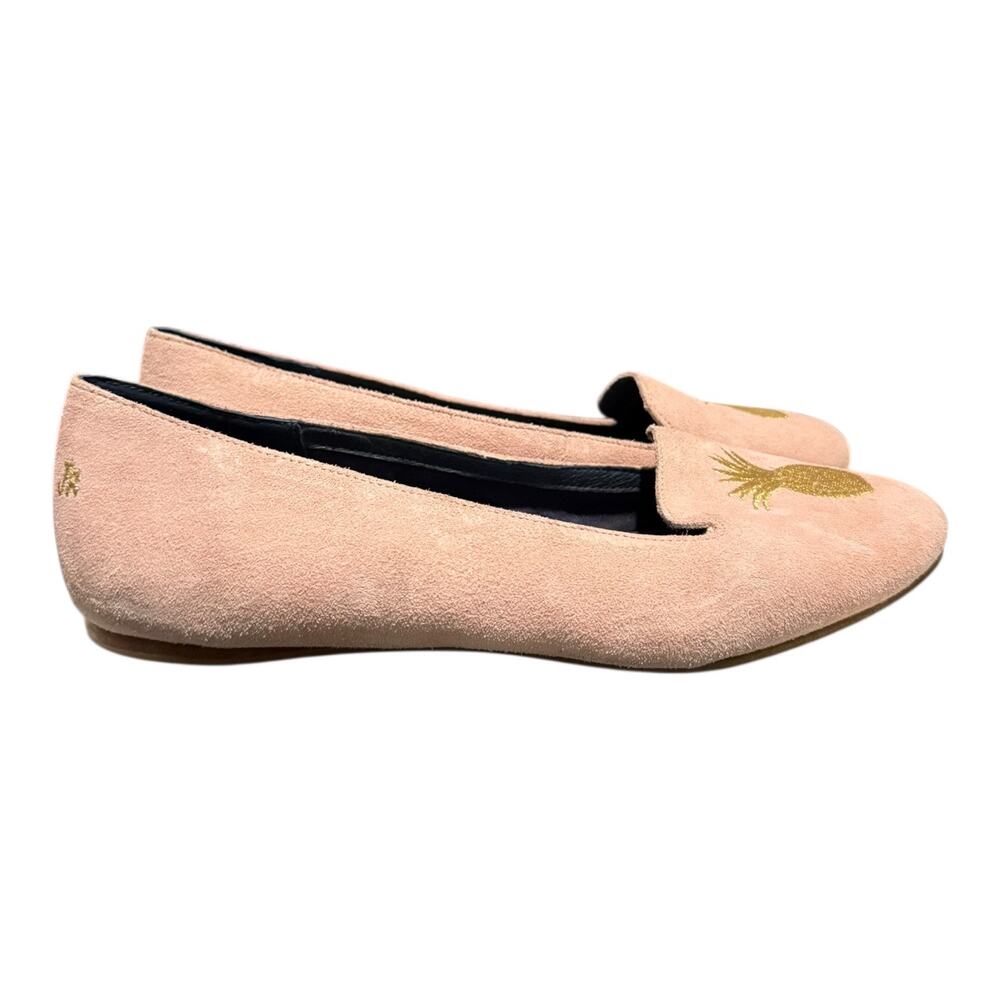 Jack Rogers ANICE Gold Pineapple Suede Flat Pink Blush Embroidered Shoes Size 9 - Picture 2 of 9